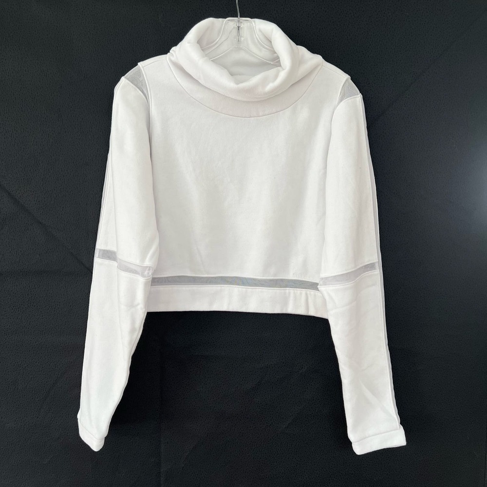 ALO Yoga White Cropped Turtleneck Sweatshirt with Mesh Trim - Picture 10 of 10